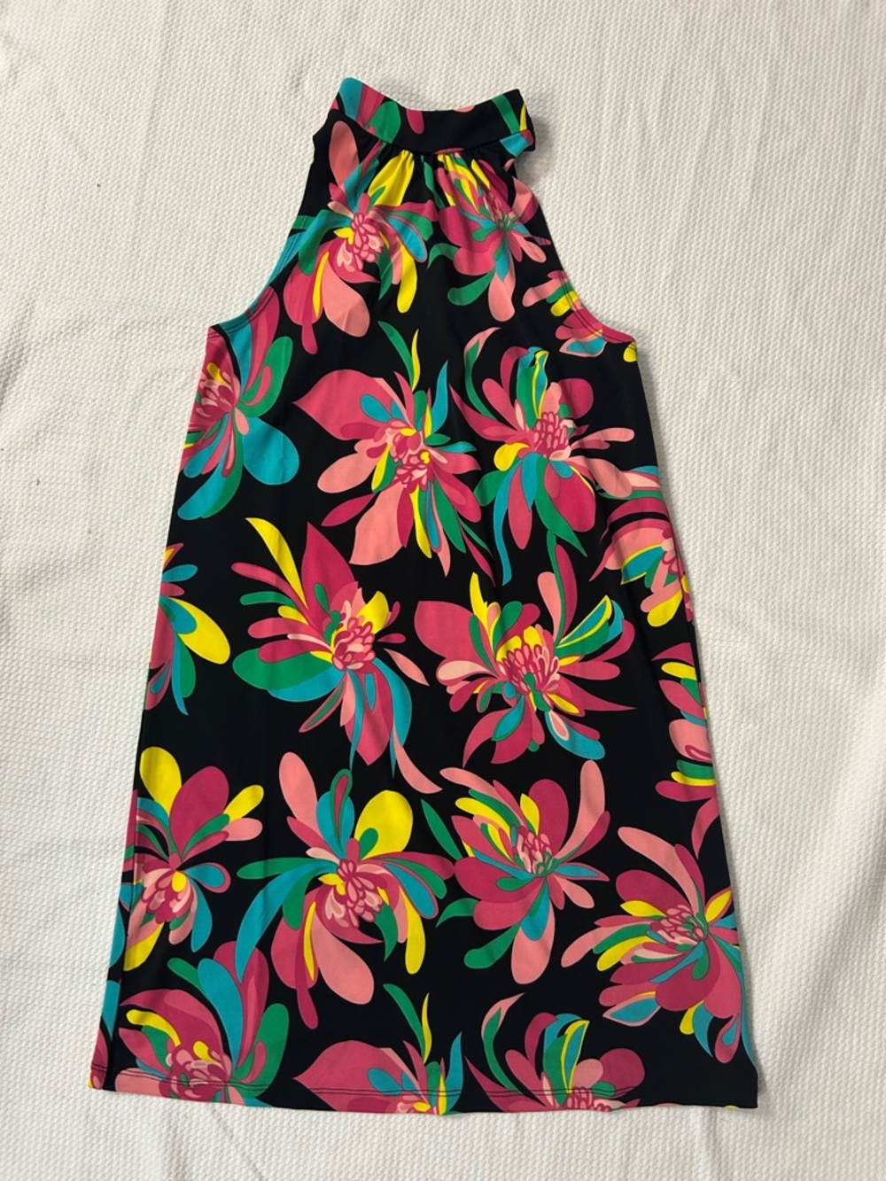 Black Floral Halter Dress - Vibrant Pink, yellow & Teal
